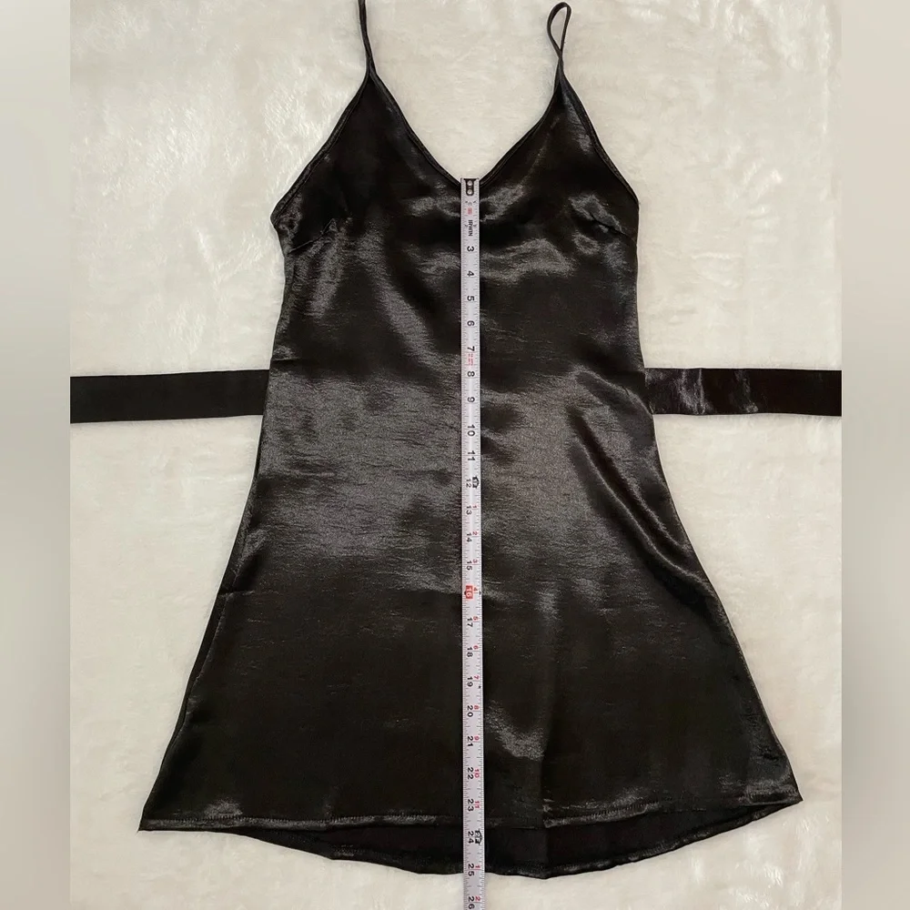 BNWT Sexy Little Black Dress LBD Silky Sash Tie Zipper Back Zaful Straps - Picture 5 of 8